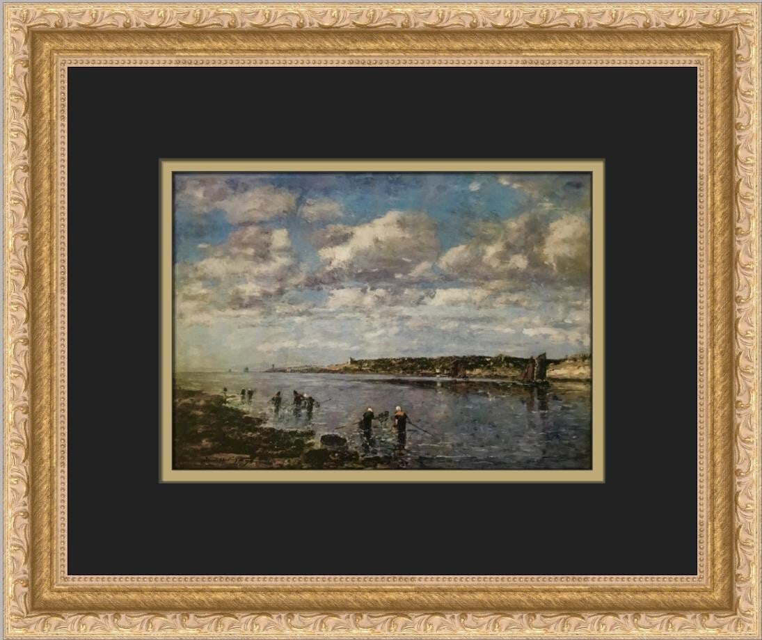 Eugene Boudin Shrimp Fisherman in Kerbo Framed Print 12x14: Eugene Boudin Shrimp Fisherman in Kerbo Framed Print 12x14 This stunning custom framed print titled 'Shrimp Fisherman in Kerbo' by renowned artist Eugene Boudin captures the essence of expressionism a