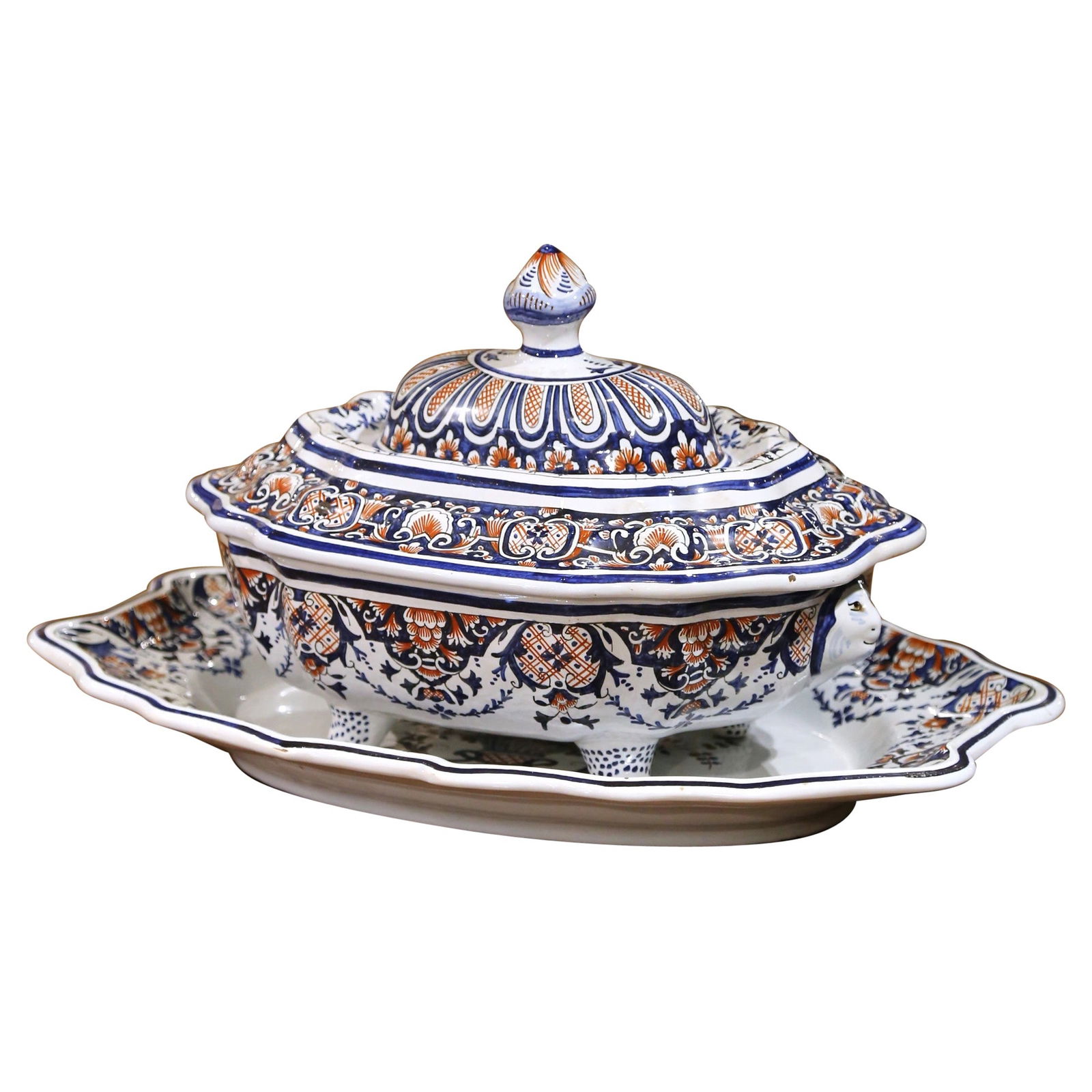 French Rouen Faience Lidded Tureen and Platter Centerpiece Set Circa 1950 (1 of 15)