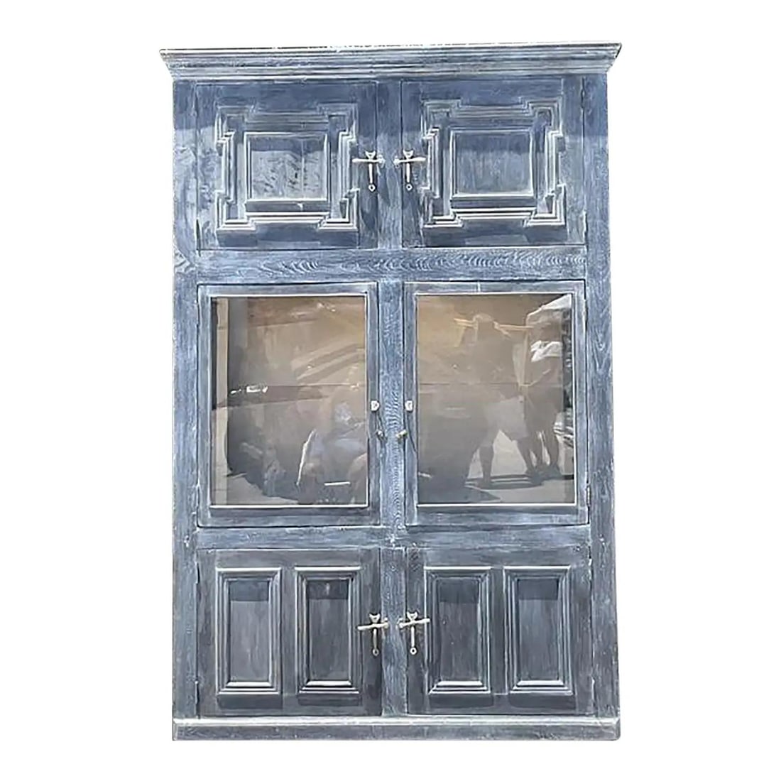 Monumental Vintage Boho Storage Cabinet with Geometric Millwork: Monumental Vintage Boho Storage Cabinet with Geometric Millwork Introduce a striking focal point to your home with this Vintage Boho Monumental Primitive Milwork Storage Cabinet. This exceptional piec