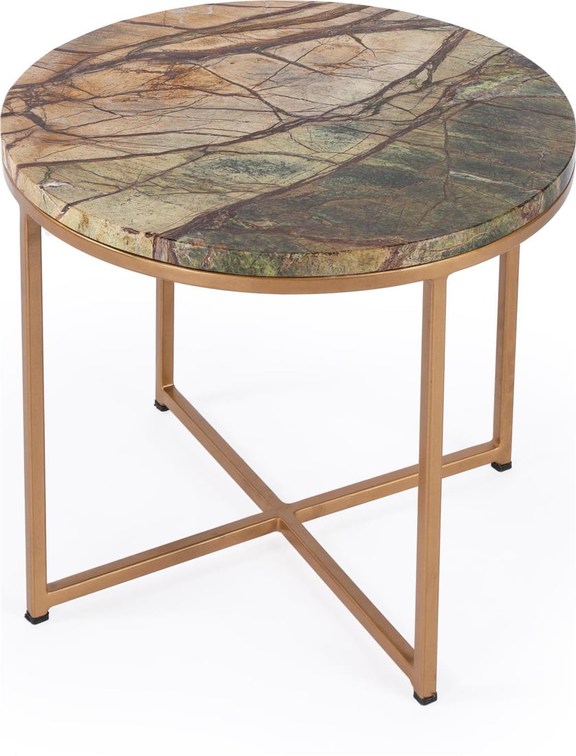 Butler Giovanniya Side Table Gold Finish Transitional Style: Butler Giovanniya Side Table Gold Finish Transitional Style Introducing the Giovanniya Side Table, a stunning piece that combines antique charm with modern functionality. This transitional style side