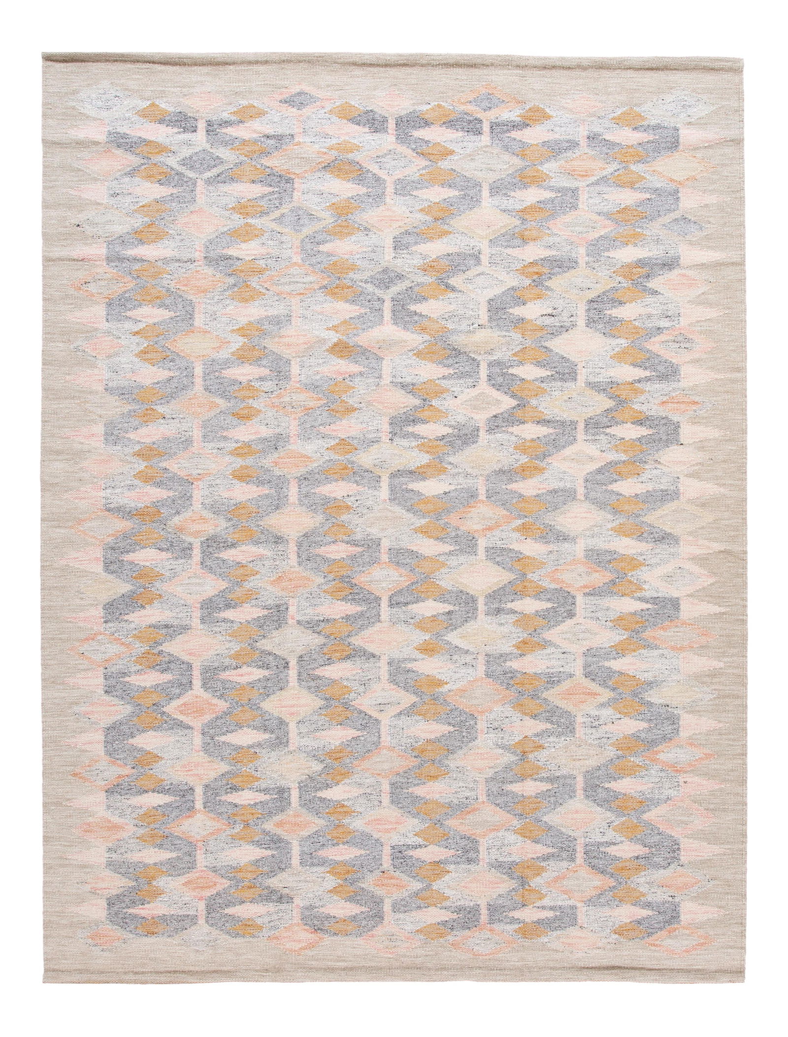 21st-Century Modern Swedish Gray Wool Rug 9' x 12': 21st-Century Modern Swedish Gray Wool Rug 9' x 12' This exquisite 21st-Century Modern Swedish rug showcases a hand-knotted design in a stunning gray field complemented by a beige frame. The rug featur