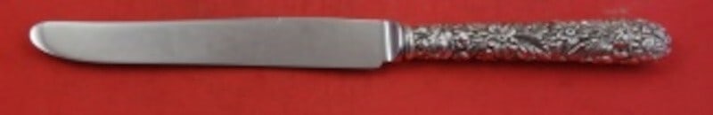 Kirk Repousse Sterling Silver Dinner Knife 9 5/8 Inch: Kirk Repousse Sterling Silver Dinner Knife 9 5/8 Inch This exquisite dinner knife features the elegant Repousse pattern by Kirk, crafted from high-quality sterling silver. The knife showcases a hollow