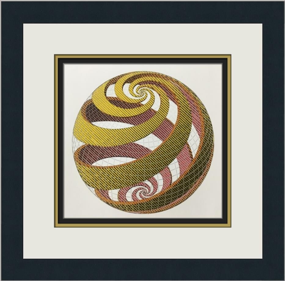 M.C. Escher Sphere Spirals II Custom Framed Art Print 14x14: M.C. Escher Sphere Spirals II Custom Framed Art Print 14x14 Experience the mesmerizing artistry of M.C. Escher with this custom framed print titled 'Sphere Spirals'. This medium-sized piece showcases