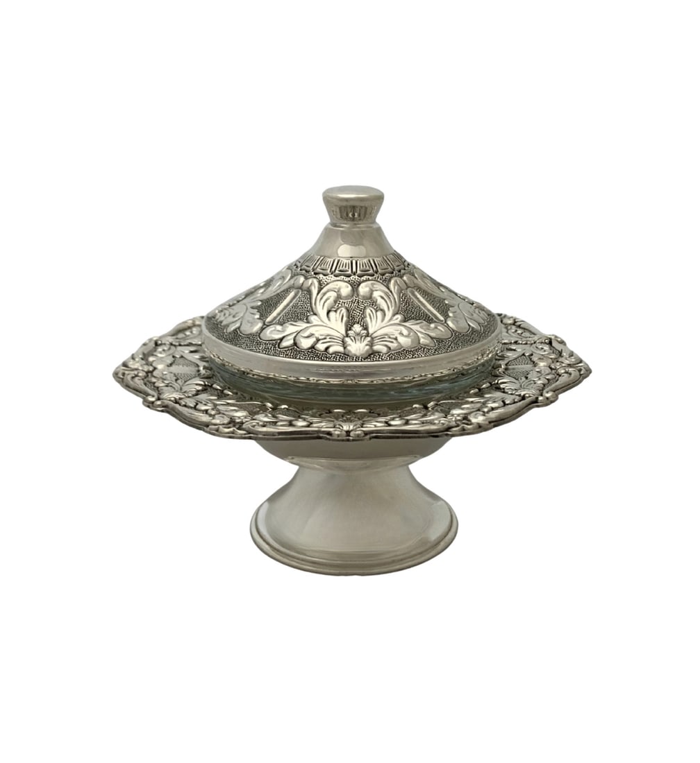 Handmade 925 Sterling Silver Leaf Swirl Honey Dish 4.5" x 5.5" (1 of 4)