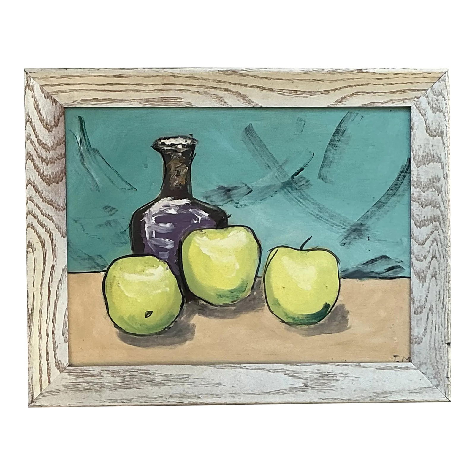 Vintage Boho Apples Still Life Oil Painting on Board 19x15: Vintage Boho Apples Still Life Oil Painting on Board 19x15 This vintage Boho still life artwork features a charming arrangement of apples, skillfully rendered in oil on board. The painting showcases v
