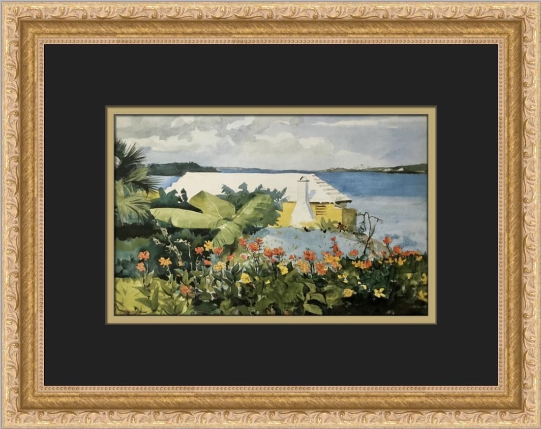 Winslow Homer Flower Garden Bermuda Custom Framed Art Print 12 x 15: Winslow Homer Flower Garden Bermuda Custom Framed Art Print 12 x 15 Enhance your art collection with this elegant custom framed print of Winslow Homer's "Flower Garden And Bungalow Bermuda." This medi