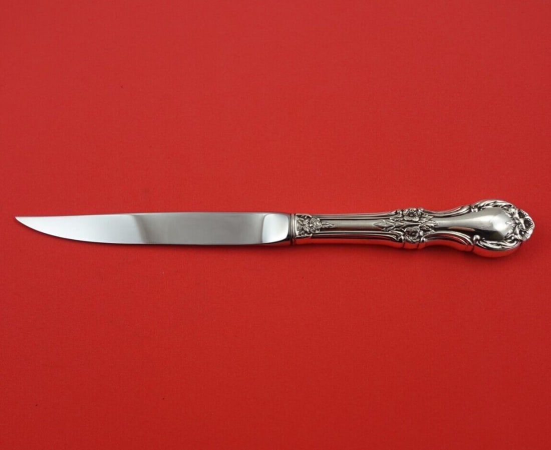 Wild Rose Sterling Silver Steak Knife by International 8 3/4 Inch: Wild Rose Sterling Silver Steak Knife by International 8 3/4 Inch Introducing the Wild Rose Steak Knife from International Sterling, a stunning example of craftsmanship. This knife features a hollow h