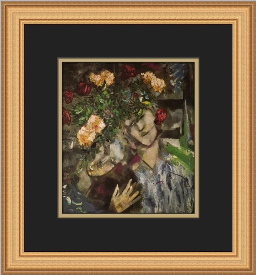 Marc Chagall Lovers with Flowers Custom Framed Print 1982 (1 of 2)