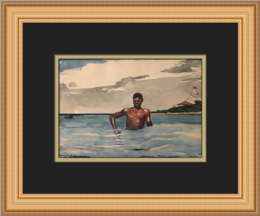 Winslow Homer The Bather Custom Framed Print 12 x 14 in Expressionism: Winslow Homer The Bather Custom Framed Print 12 x 14 in Expressionism This beautiful custom framed print titled "The Bather" by renowned artist Winslow Homer showcases a stunning representation of exp