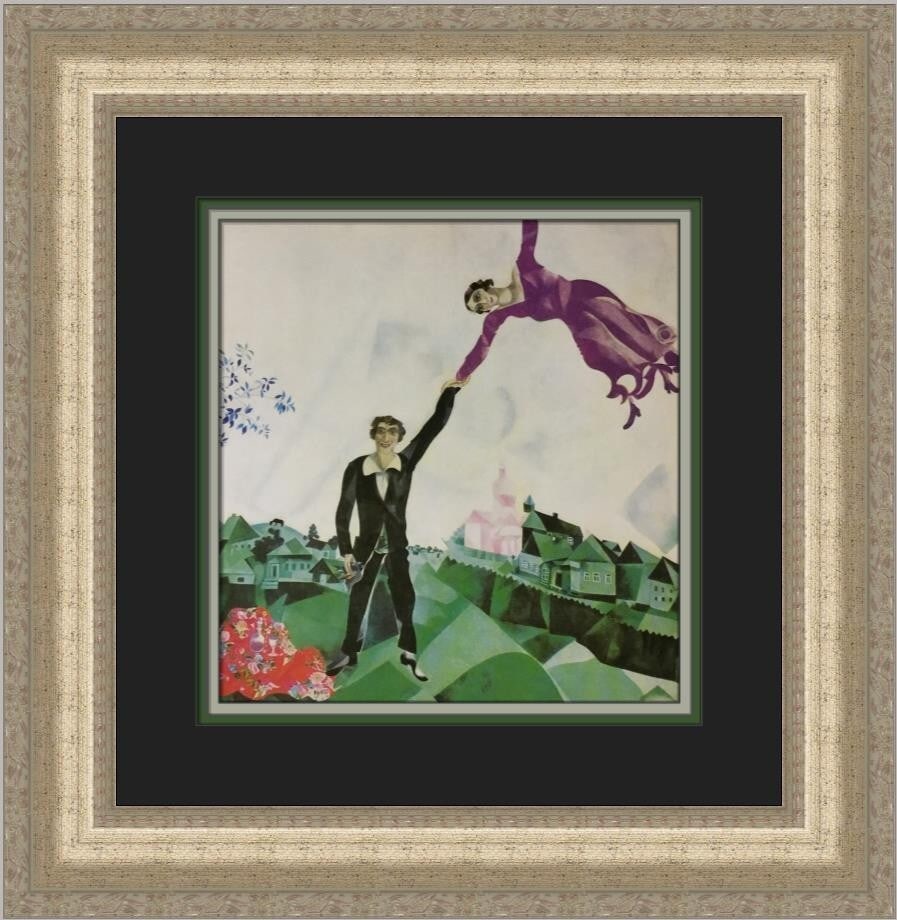 Marc Chagall The Promenade Custom Framed Art Print 18x18: Marc Chagall The Promenade Custom Framed Art Print 18x18 This exquisite custom framed print titled 'The Promenade' by renowned artist Marc Chagall captures the essence of Expressionism and Impressioni