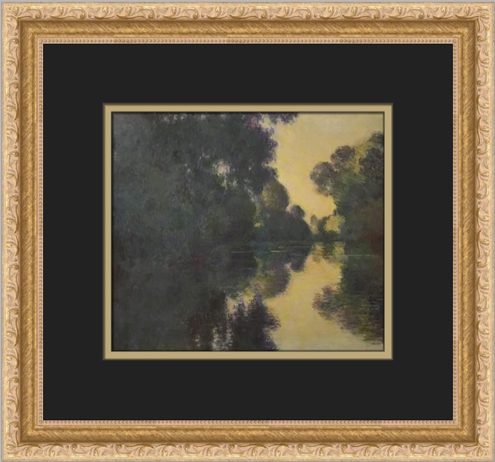 Claude Monet Early Morning on the Seine Custom Framed Art Print: Claude Monet Early Morning on the Seine Custom Framed Art Print This stunning custom-framed print features Claude Monet's masterpiece, "Early Morning on the Seine." Measuring 14 inches in length and 1