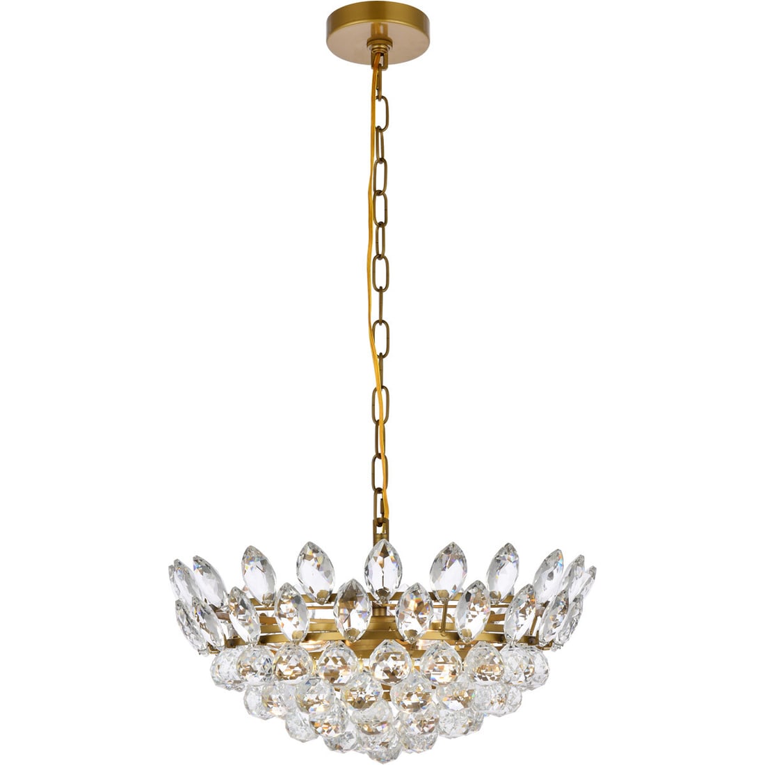 Emilia 5-Light Brass and Crystal 18 Inch Pendant Chandelier for Foyer or Dining Room (1 of 9)