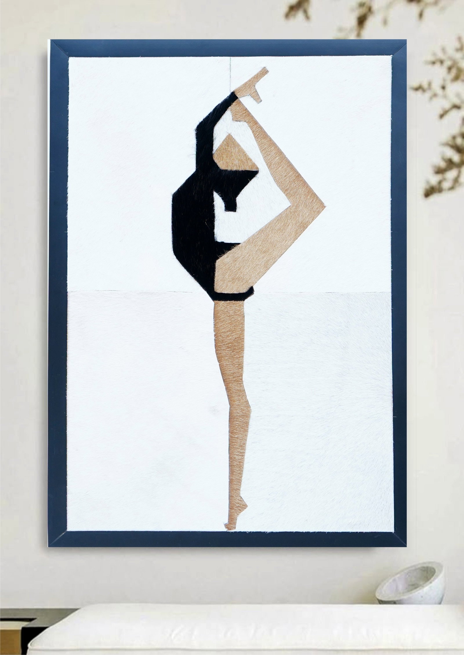 Handcrafted Abstract Yoga Wall Art Genuine Hide Onyx Camel Ivory 12x12: Handcrafted Abstract Yoga Wall Art Genuine Hide Onyx Camel Ivory 12x12 Free continental US Shipping This handcrafted wall art features a figurative abstract yoga pose, meticulously created from genuin