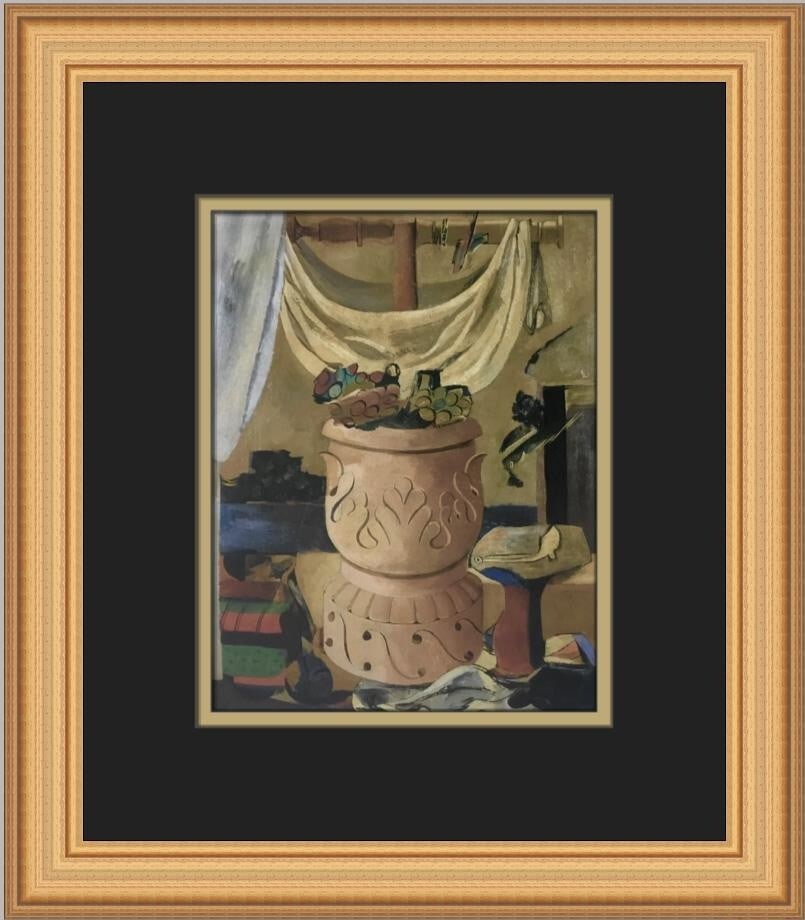 Louis Bouche Still Life with Urn and Pipe Custom Framed Art Print: Louis Bouche Still Life with Urn and Pipe Custom Framed Art Print Enhance your space with this captivating Still Life with Urn and Pipe print by Louis Bouche. This medium-sized artwork measures 12 in.