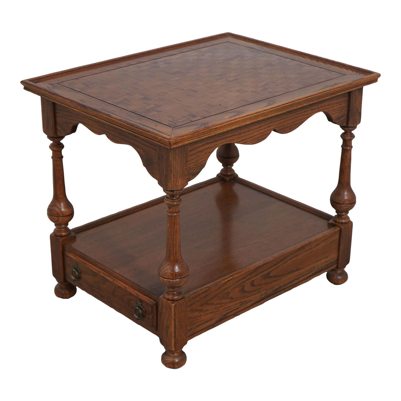 Ethan Allen Oak Parquet Top End Table William & Mary Style (1 of 10)