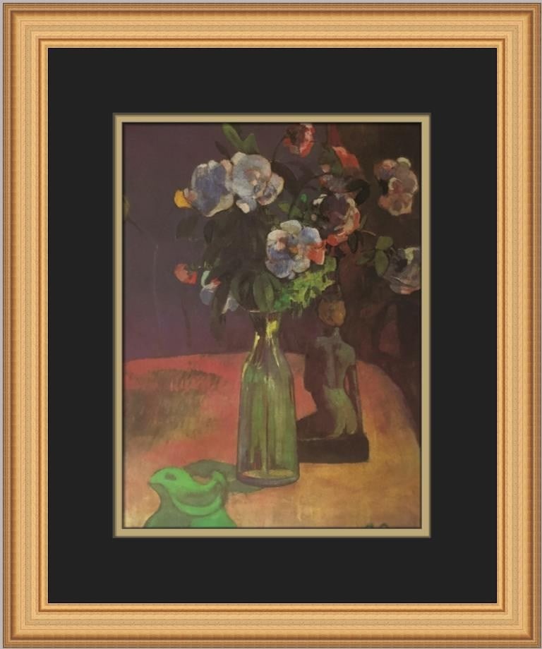 Paul Gauguin Still Life with Maori Statue Framed Art Print: Paul Gauguin Still Life with Maori Statue Framed Art Print This stunning custom framed print features Paul Gauguin's artwork titled "Still Life with Maori Statue." Measuring 17 in x 14 in, this medium