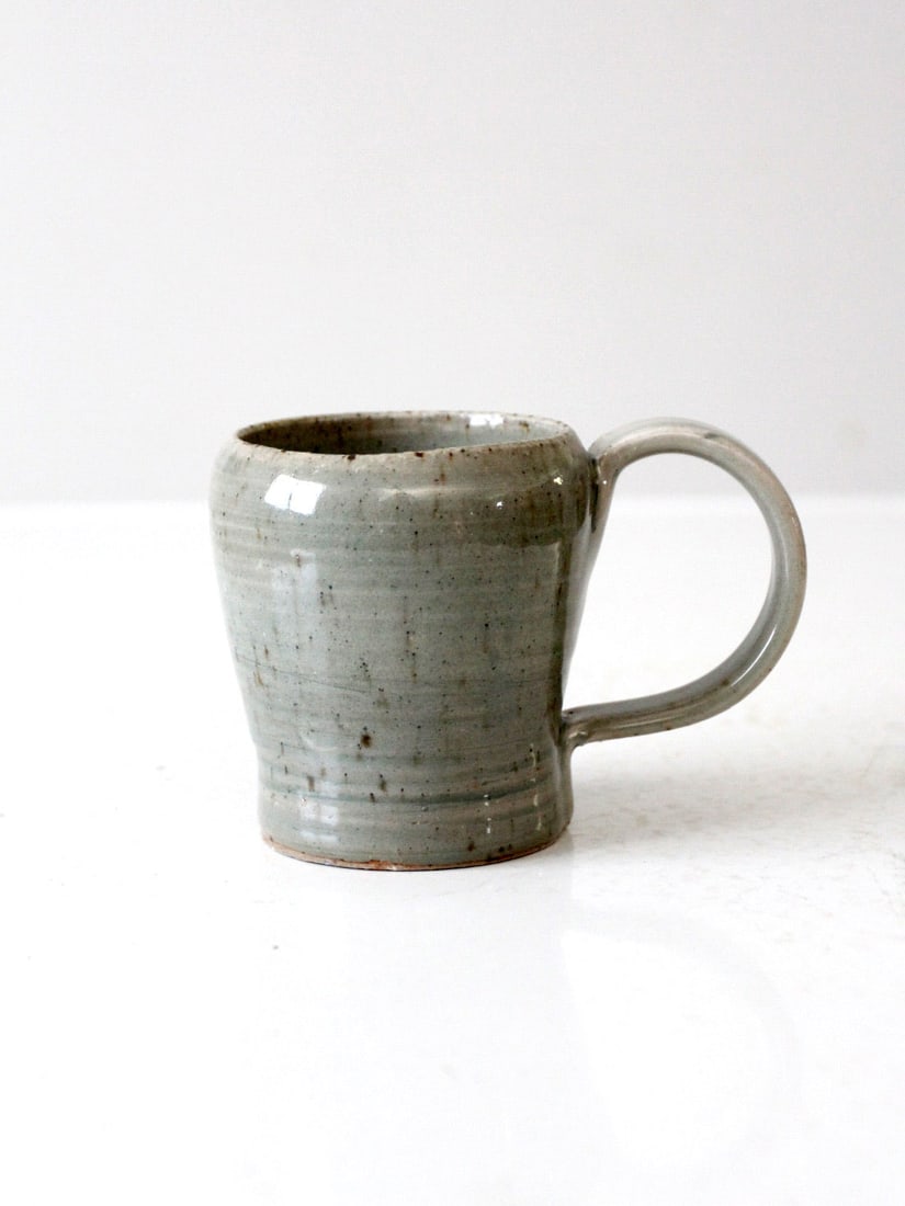 Rustic Vintage Handmade Studio Pottery Mug Signed Taupe Glaze (1 of 8)
