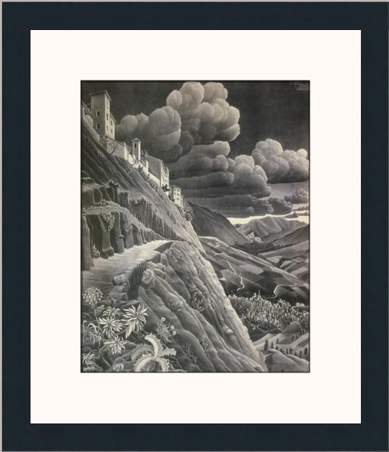 M.C. Escher Castrovalva Custom Framed Lithograph Art Print: M.C. Escher Castrovalva Custom Framed Lithograph Art Print This stunning custom framed print by renowned artist M.C. Escher features the captivating artwork titled "Castrovalva." Created using offset