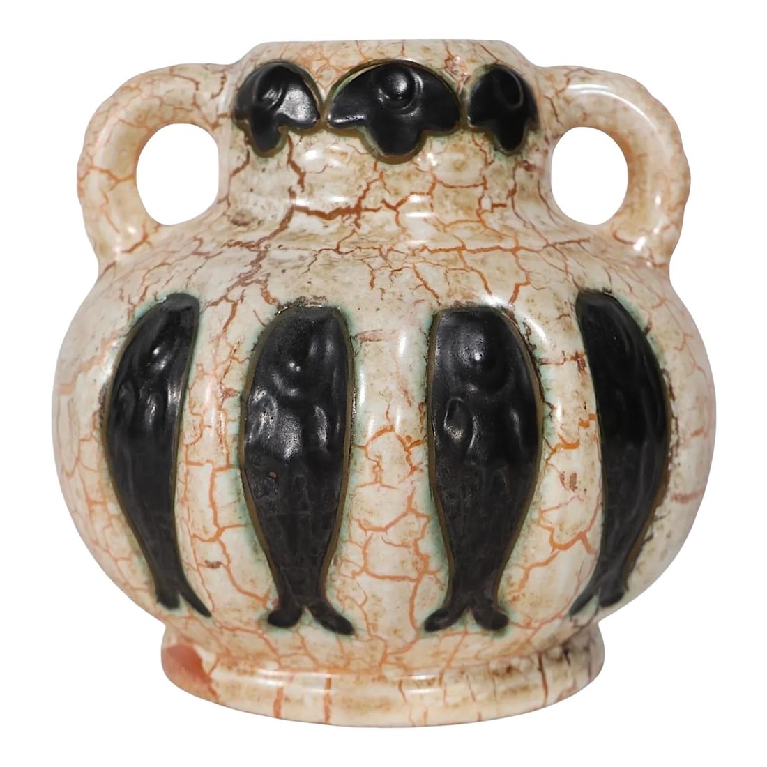 Ditmar Urbach Czechoslovakian Art Pottery Vase Black Alienware Glaze: Ditmar Urbach Czechoslovakian Art Pottery Vase Black Alienware Glaze This exquisite Czechoslovakian Art Pottery vase, crafted by Ditmar Urbach in the 1920s to 1930s, features a classic handled design