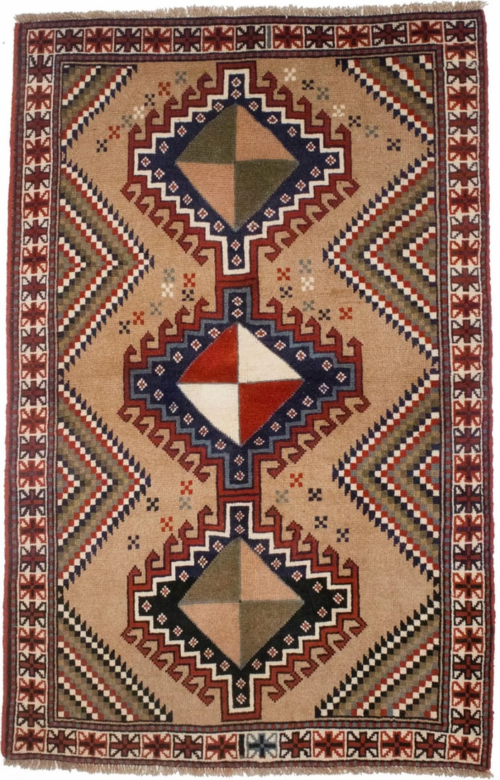 Hand-Knotted Wool Tribal Geometric Rug 4'1 x 6'5 Khaki Modern Accent (1 of 13)