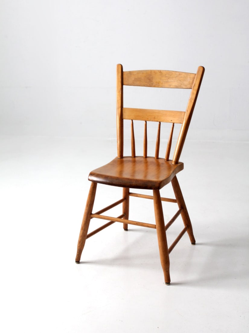 Antique Farmhouse Chair with Plank Seat and Half Spindle Back (1 of 11)