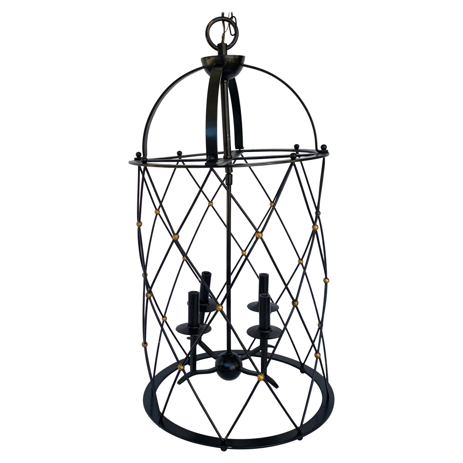 20th Century French Gilt Brass Lantern in Jacques Adnet Style: 20th Century French Gilt Brass Lantern in Jacques Adnet Style Illuminate your space with this exquisite 20th Century French enameled and gilt brass lantern, showcasing a modern style reminiscent of Ja