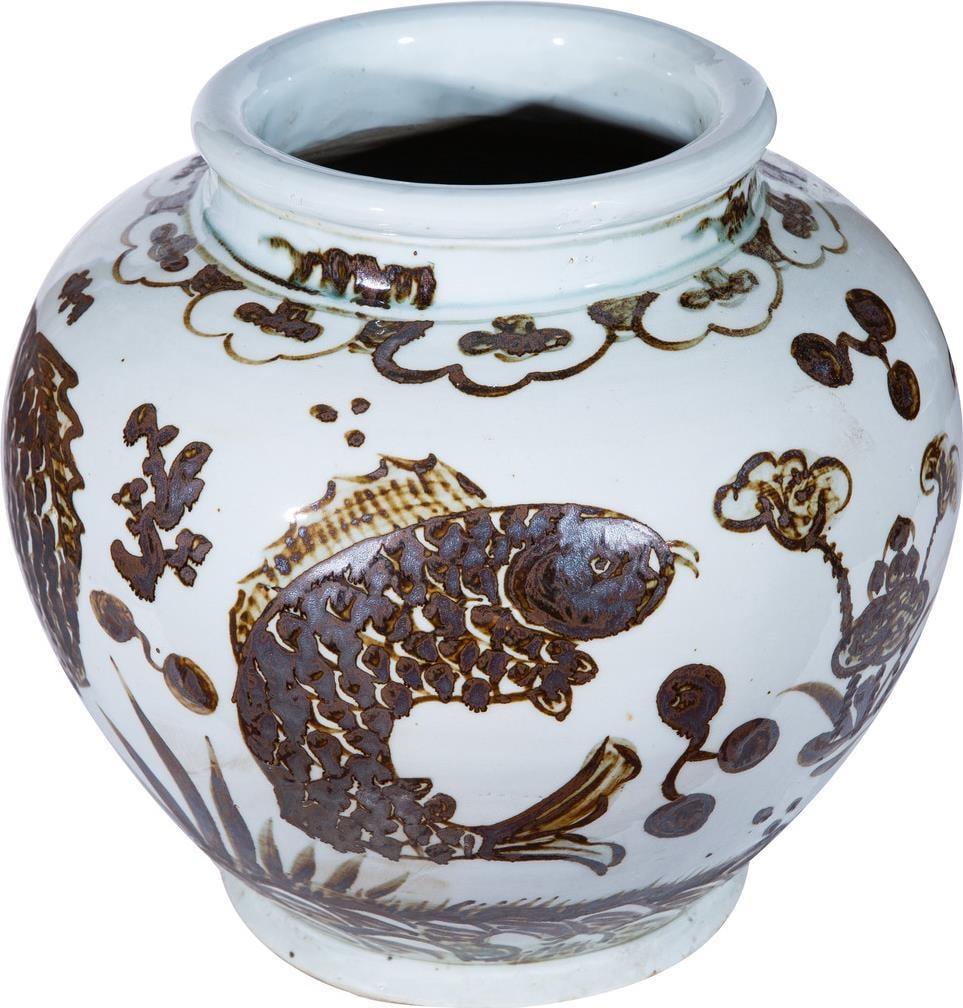 Hand-Crafted Rustic Ceramic Fish Jar 12 x 13 x 13: Hand-Crafted Rustic Ceramic Fish Jar 12 x 13 x 13 Discover this unique artisan ceramic fish jar, hand-crafted in a traditional rustic style. Featuring a distinctive rusty brown finish, this jar serves