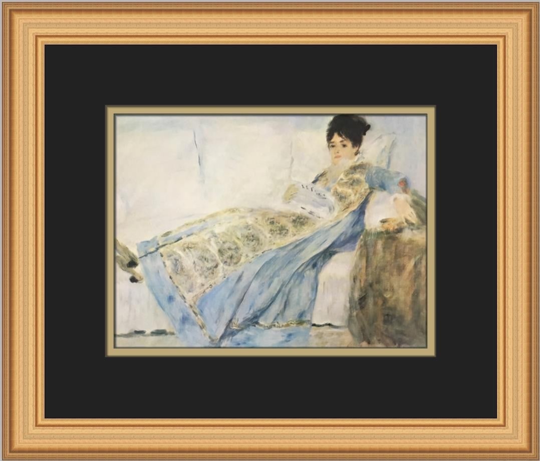 Pierre-Auguste Renoir Mme Monet Reading Framed Print 15x13: Pierre-Auguste Renoir Mme Monet Reading Framed Print 15x13 This stunning custom framed print features Pierre-Auguste Renoir's iconic artwork, "Mme Monet Reading on a Sofa." Measuring 13" x 15" overall