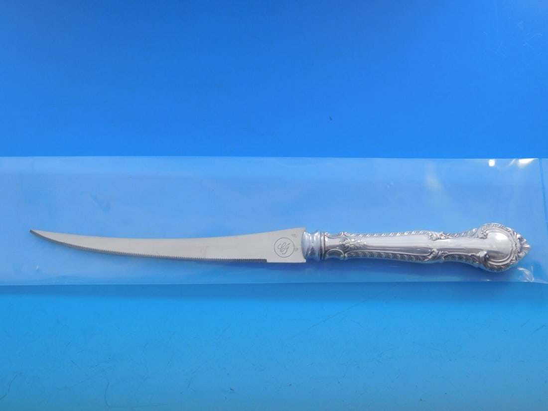 Gorham English Gadroon Sterling Silver Tomato Knife 7 7/8 Custom: Gorham English Gadroon Sterling Silver Tomato Knife 7 7/8 Custom This English Gadroon tomato knife by Gorham boasts a stunning design and superior craftsmanship. Made from sterling silver, it features