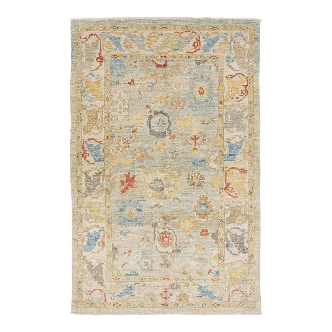 6'4 x 9'10 Modern Wool Rug With Sultanabad Floral Design in Sage and Blue: 6'4 x 9'10 Modern Wool Rug With Sultanabad Floral Design in Sage and Blue This hand-knotted Modern Sultanabad wool rug features a transitional all-over floral design inspired by 19th-century Persian a