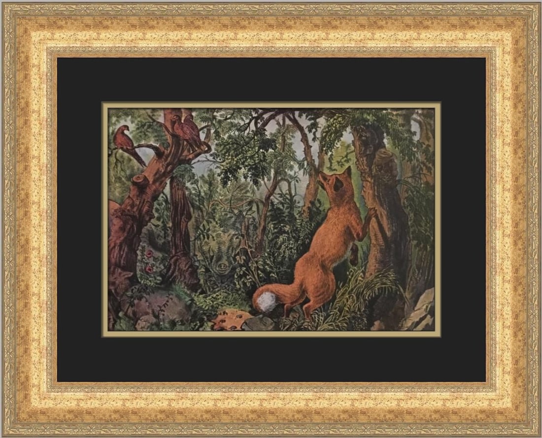 Currier & Ives Puzzled Fox Custom Framed Print 1952 Romanticism Art: Currier & Ives Puzzled Fox Custom Framed Print 1952 Romanticism Art This stunning Currier & Ives print titled "Puzzled Fox" features a captivating Romanticism style, showcasing a charming fox in a lan