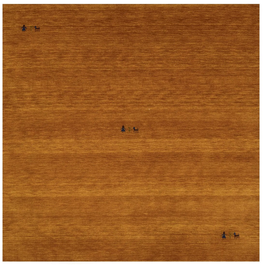 6x6 Square Wool Gabbeh Rug Modern Tribal Pictorial Orange Hand-Loomed Carpet: 6x6 Square Wool Gabbeh Rug Modern Tribal Pictorial Orange Hand-Loomed Carpet This modern square rug features a vibrant orange color with a tribal pictorial pattern, crafted from high-quality wool. Han