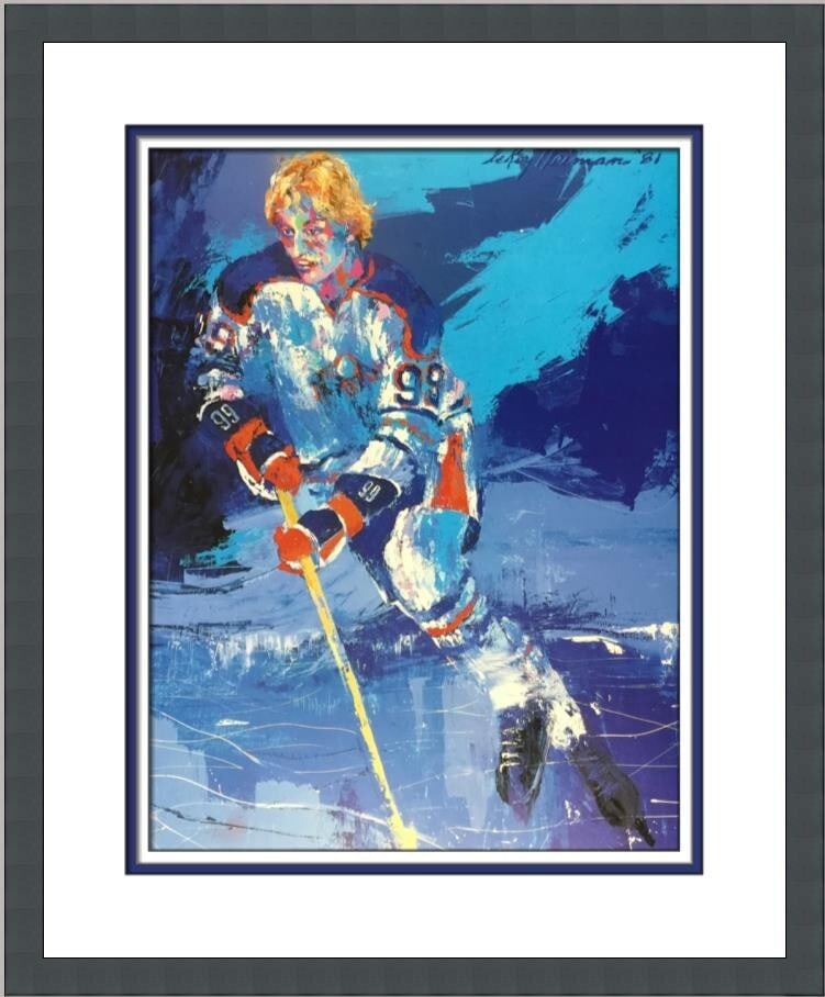 Leroy Neiman Wayne Gretzky Custom Framed Lithograph Print: Leroy Neiman Wayne Gretzky Custom Framed Lithograph Print This stunning custom framed print by renowned artist Leroy Neiman features hockey legend Wayne Gretsky. Created in 2000, this medium-sized art