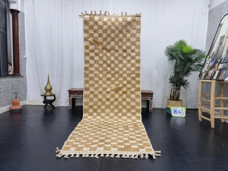 Authentic Handwoven Checkered Runner Rug 2.62 x 10 Feet Morocco: Authentic Handwoven Checkered Runner Rug 2.62 x 10 Feet Morocco This Authentic Engraved Checkered Runner Rug is handwoven in the Atlas Mountains by skilled local Berber women weavers. Crafted with tra