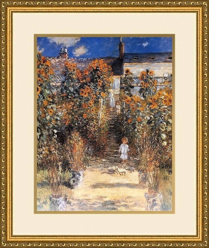 Claude Monet Child in a Garden Custom Framed Lithograph Print: Claude Monet Child in a Garden Custom Framed Lithograph Print This stunning print of Claude Monet's "Child in a Garden" is a beautifully crafted reproduction, custom framed to enhance its visual appea