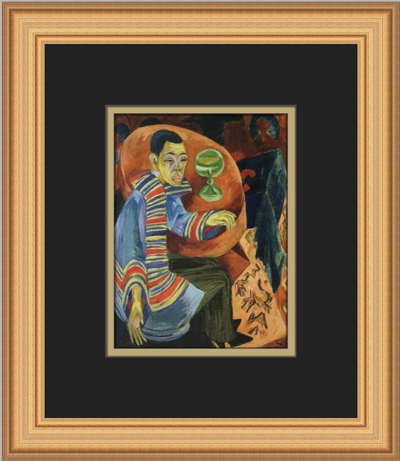 Ernst Ludwig Kirchner Self-Portrait The Drinker Custom Framed Art Print: Ernst Ludwig Kirchner Self-Portrait The Drinker Custom Framed Art Print This captivating print is a representation of Ernst Ludwig Kirchner's iconic artwork, "Self-Portrait The Drinker." Measuring 11