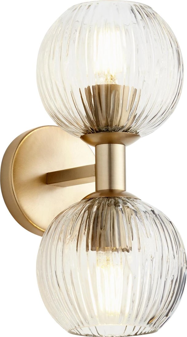 Cyan Helios Double Wall Sconce Aged Brass Mid-Century Modern: Cyan Helios Double Wall Sconce Aged Brass Mid-Century Modern Enhance your space with the Elegant Helios Double Light Wall Sconce, a stunning piece that combines functionality with mid-century modern s