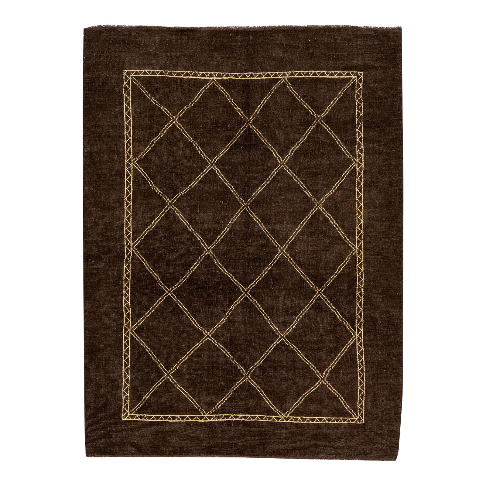 Handmade Moroccan Wool Rug 7'2 x 9'7 Tribal Design Brown Beige (1 of 8)