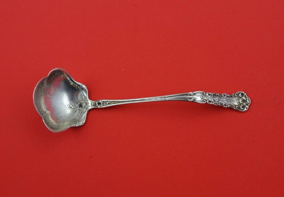 International Silver Pansy Sterling Silver Mayonnaise Ladle 5 1/8" Monogrammed (1 of 2)