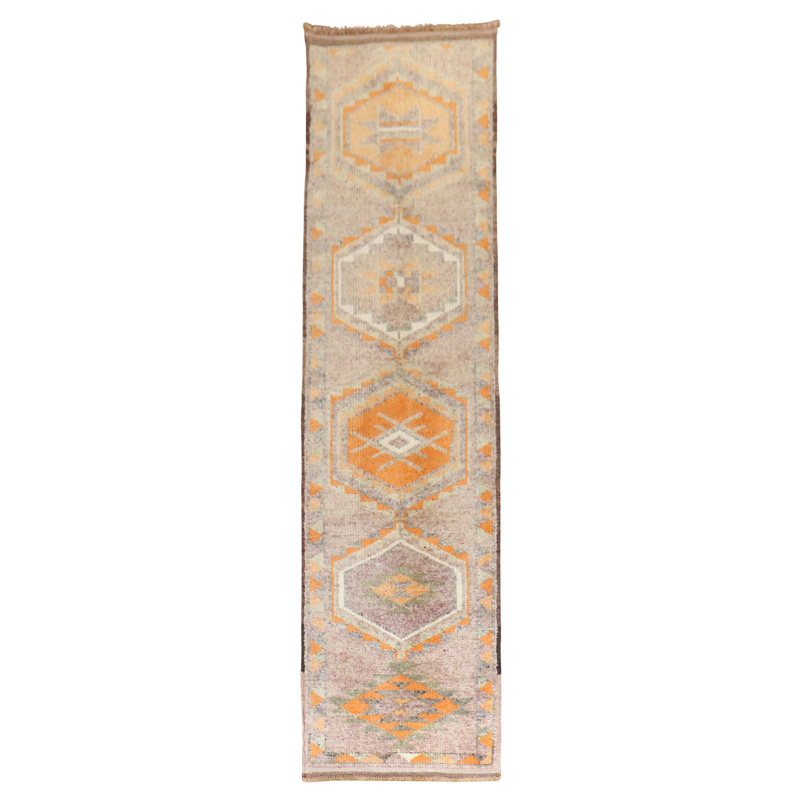 Vintage Turkish Anatolian Runner Wool Hand-Woven Gothic Revival 32x173: Vintage Turkish Anatolian Runner Wool Hand-Woven Gothic Revival 32x173 This stunning mid-20th century Turkish Anatolian runner features a captivating Gothic Revival style, showcasing intricate hand-wo