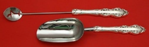 Alvin Albemarle Sterling Silver Bar Serving Set 2pc with Ice Scoop and Martini Spoon: Alvin Albemarle Sterling Silver Bar Serving Set 2pc with Ice Scoop and Martini Spoon This exquisite 2-piece bar serving set from the Albemarle pattern by Alvin is crafted from sterling silver, featuri