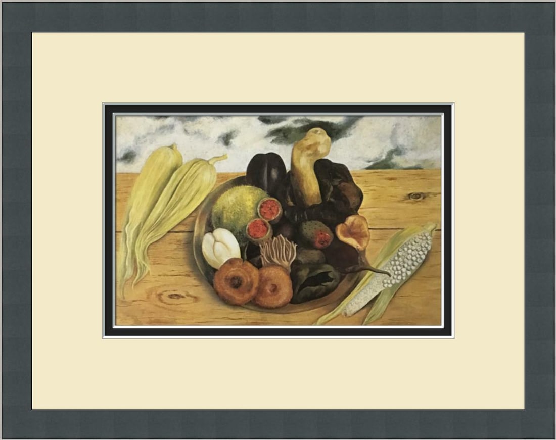 Frida Kahlo Fruit of the Earth Custom Framed Art Print 14 x 11.5: Frida Kahlo Fruit of the Earth Custom Framed Art Print 14 x 11.5 This exquisite print titled 'Fruit of the Earth' by renowned artist Frida Kahlo is a stunning example of figurative art. The artwork is