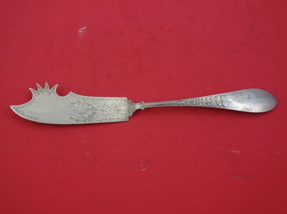 Gorham Palm Sterling Silver Cheese Knife 8 Inch Bright-Cut 4 Prongs: Gorham Palm Sterling Silver Cheese Knife 8 Inch Bright-Cut 4 Prongs This exquisite cheese knife from the Palm pattern by Gorham showcases a classic design in sterling silver. Crafted with a flat handl