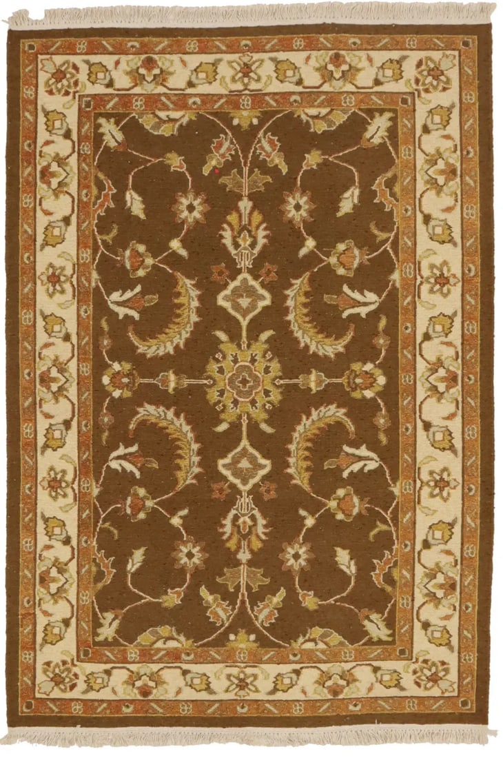 Handmade 4x6 Dark Brown Floral Sumak Oriental Rug Eco Friendly: Handmade 4x6 Dark Brown Floral Sumak Oriental Rug Eco Friendly Enhance your living space with this exquisite handmade 4X6 Dark Brown Floral Sumak Oriental Rug. Crafted in India, this area rug features