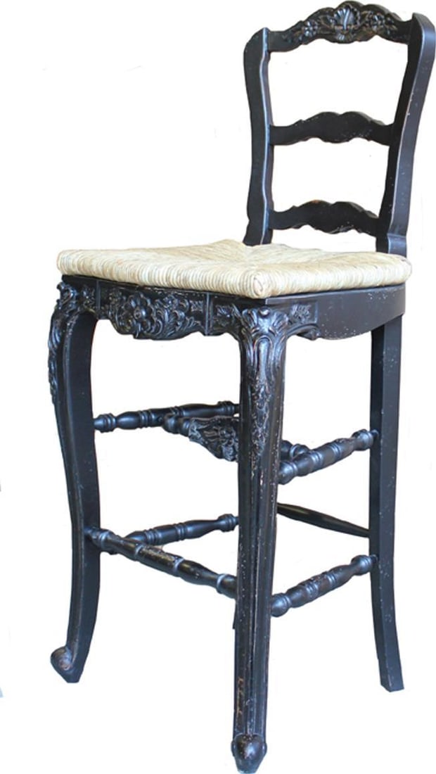 Country French Rattan Counter Stool with Rush Seat: Country French Rattan Counter Stool with Rush Seat Discover the charm of the French Farmhouse Stool, a beautifully crafted piece featuring a rush seat and intricate carvings that reflect a vintage aes