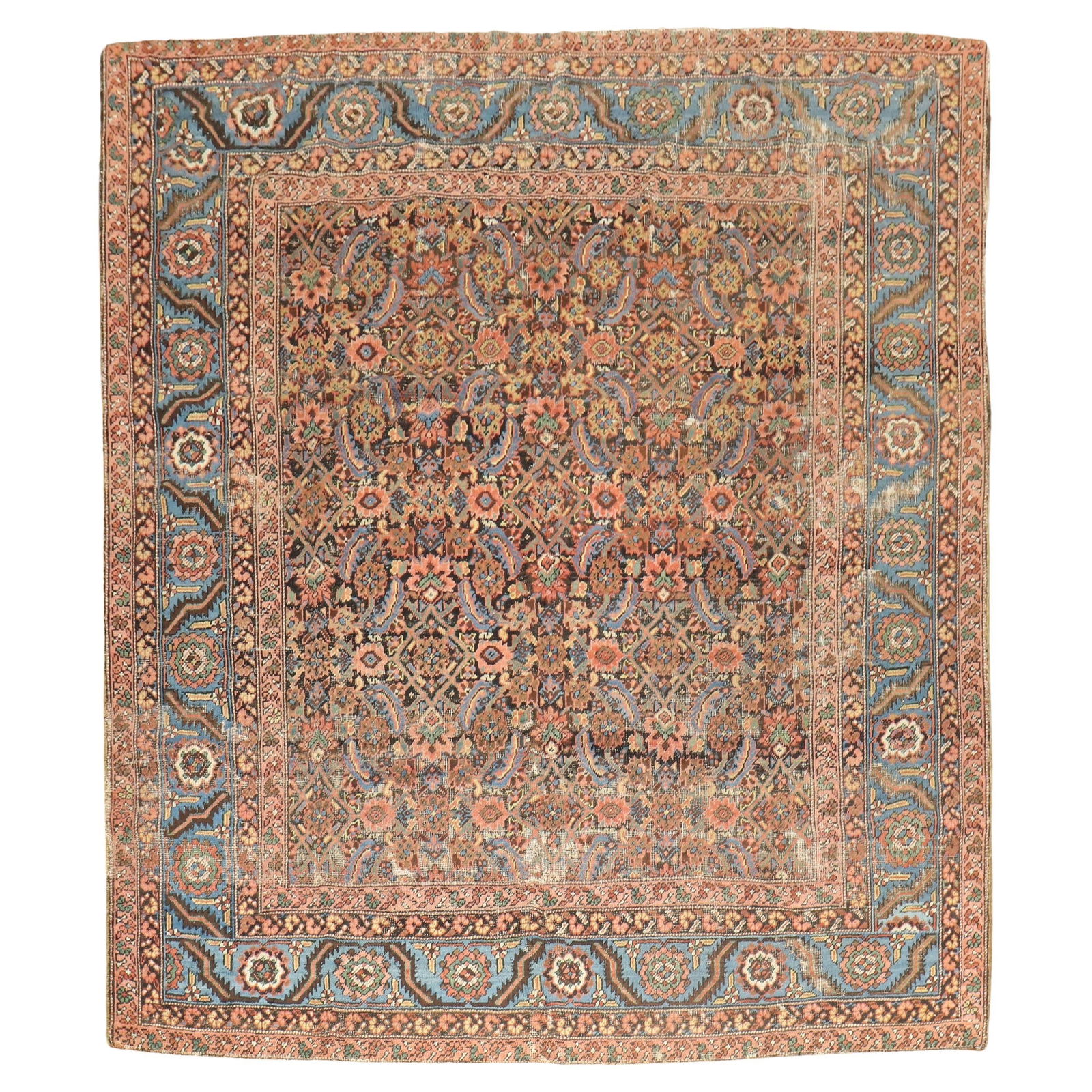 Antique 19th Century Bakshaish Square Rug 85 x 96 in Wool Hand-Knotted: Antique 19th Century Bakshaish Square Rug 85 x 96 in Wool Hand-Knotted Discover the elegance of this late 19th-century Bakshaish rug, expertly hand-knotted from high-quality wool. This square carpet f