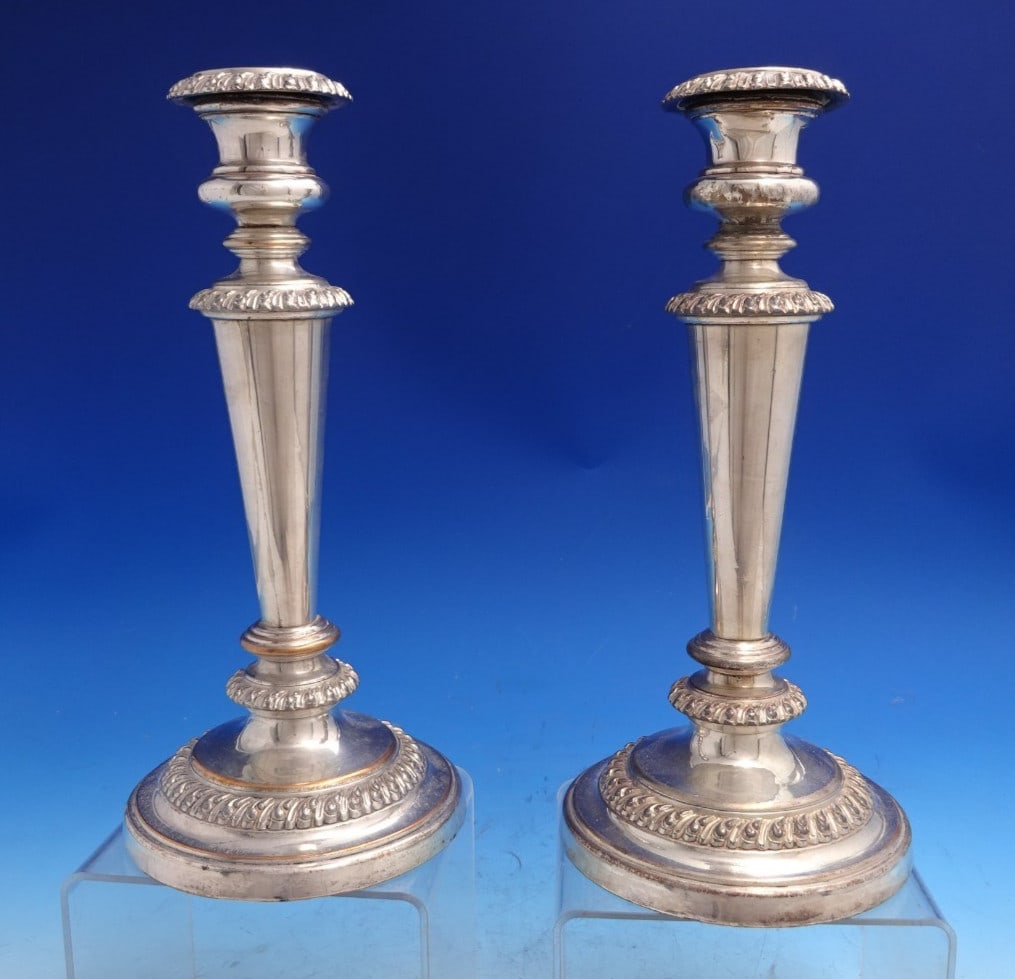 Pair of Sheffield English Silver on Copper Candlesticks 10.5 Inch Height (1 of 6)