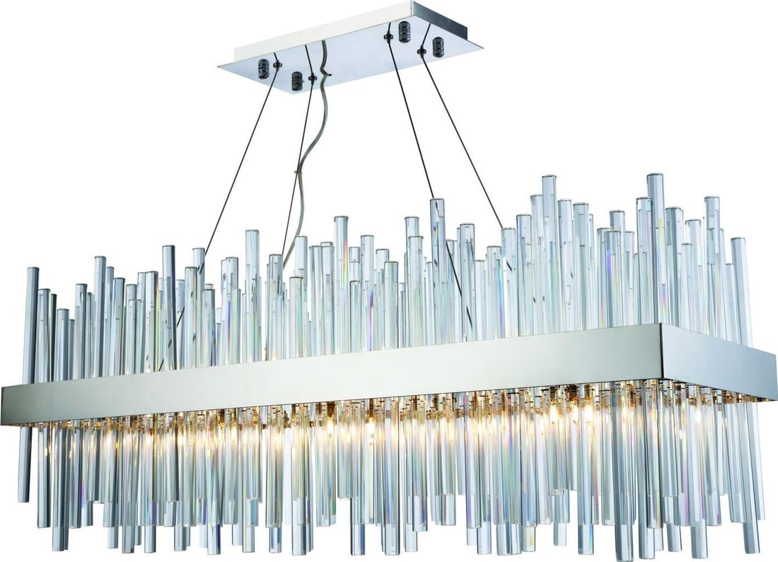 Elegant Dallas 20-Light Adjustable Hanging Lamp Chrome Crystal Finish: Elegant Dallas 20-Light Adjustable Hanging Lamp Chrome Crystal Finish Illuminate your space with the sophisticated Dallas Lamp, designed for modern elegance. This stunning hanging lamp features a stri
