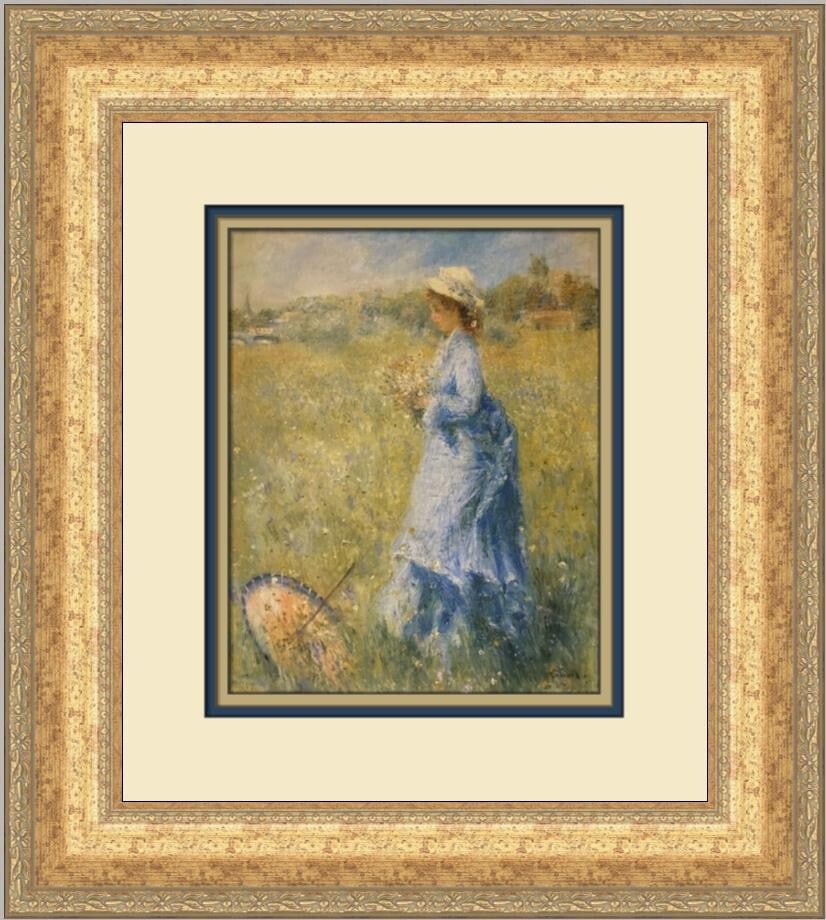 Pierre-Auguste Renoir A Girl Gathering Flowers Framed Print 18x16: Pierre-Auguste Renoir A Girl Gathering Flowers Framed Print 18x16 This custom framed print features Pierre-Auguste Renoir's "A Girl Gathering Flowers," showcasing the artist's iconic Impressionist sty