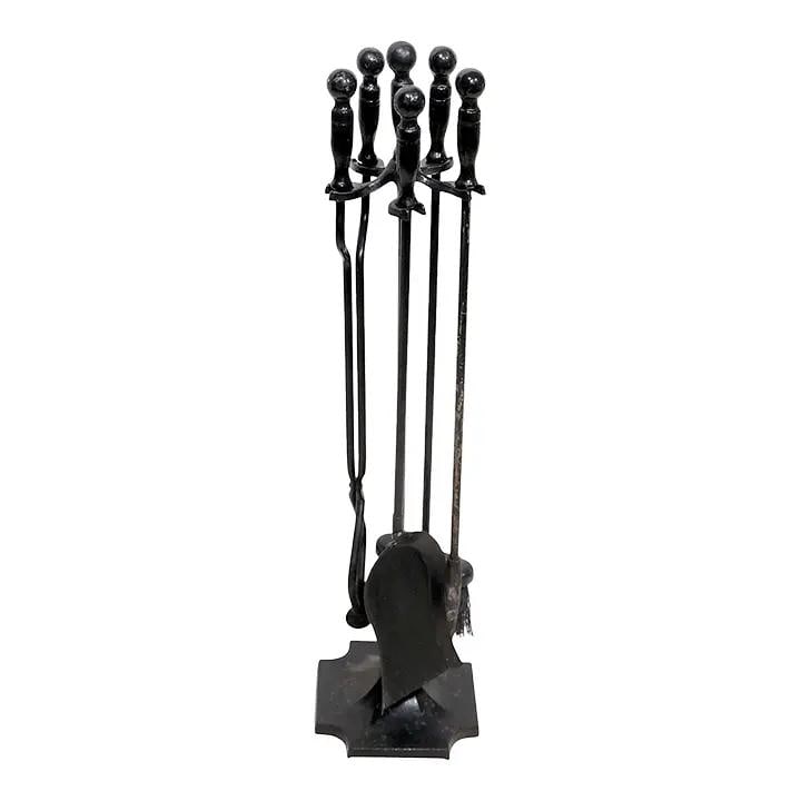 Cast Iron and Steel Black Fireplace Tool Set in Arts and Crafts Style (1 of 10)